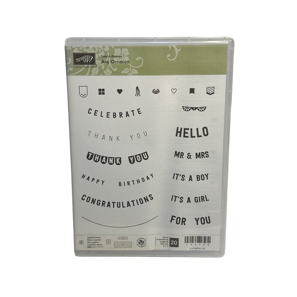 NIB Stampin’ Up! Sale-A-Bration “Any Occasion” 20-Pcs Photopolymer Stamp RETIRED